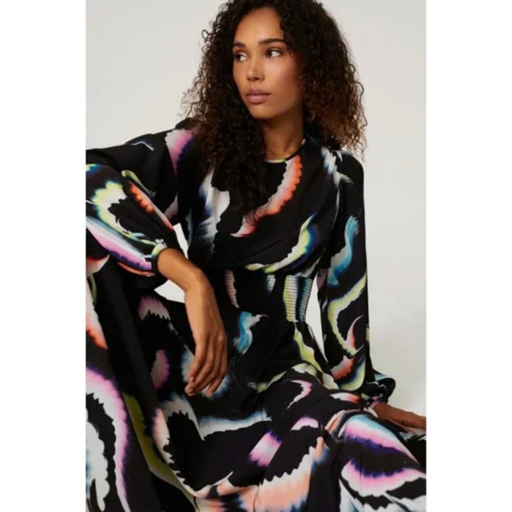 A.L.C. Leah Abstract Print Maxi Dress Size 0 Black Multicolor Long Sleeve $895 - Picture 4 of 16